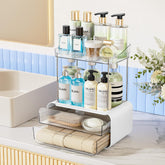 Delamu organisateur-maquillage: 2 étagères et 2 tiroirs, rangement pratique sur le comptoir.