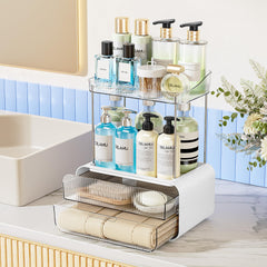 Delamu organisateur-maquillage: 2 étagères et 2 tiroirs, rangement pratique sur le comptoir.