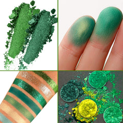 Zoom sur fards verts mats DE'LANCI pour un fini velouté et modulable.