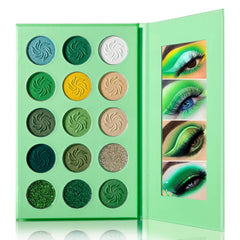 DE'LANCI Avocado Green palette ouverte montrant les 15 teintes polyvalentes.