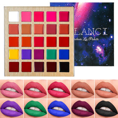 Palette DE'LANCI avec 25 teintes nude-rose-pêche pour varier les looks.