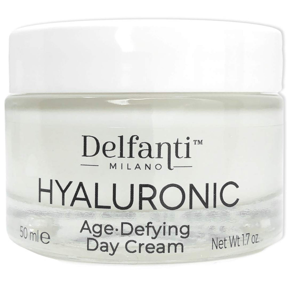 Delfanti-Milano Crème Jour Hyaluronique sur visage et cou, hydratation durable.