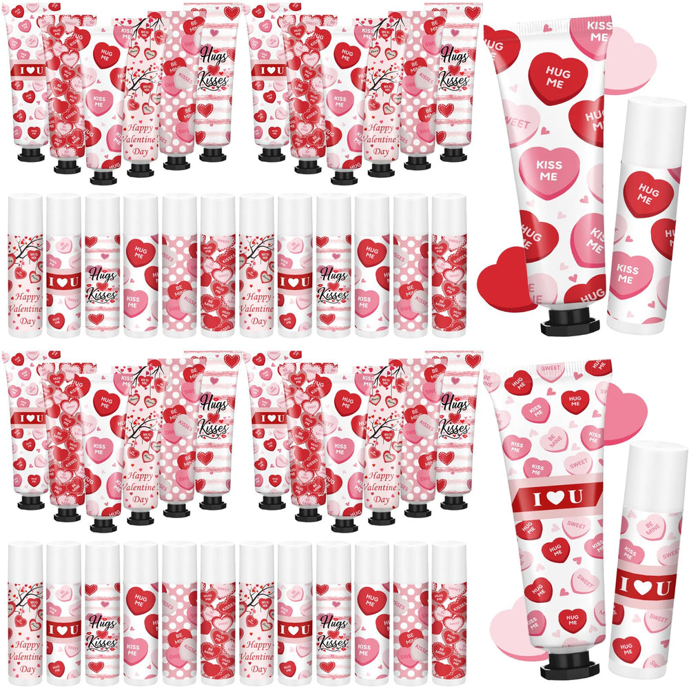 Coffret Demissle Saint-Valentin avec crèmes mains et baumes lèvres, coeurs rouges.