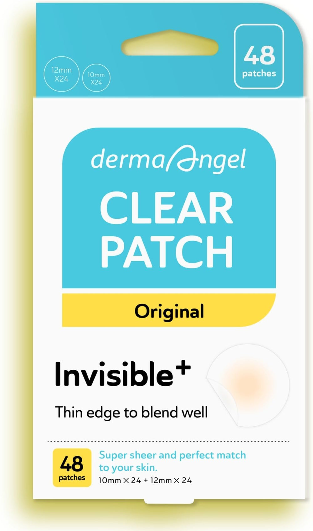 Pansement DERMA ANGEL pour acné cystique invisible, bord ultra-mince et discret sous le maquillage.