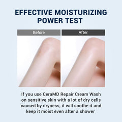 Derma B CeraMD Repair Cream Wash: close-up sur la barrière cutanée renforcée par les actifs.