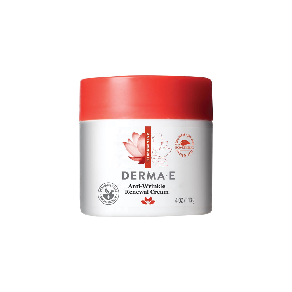 Crème Derma E Anti-Rides – Bouteille, hydratation en profondeur.