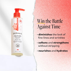 Derma E nettoyant anti rides - mousse legere sur la peau.