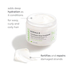 Derma E Ramos Curl Repair Deep Treatment, texture riche sur cheveux bouclés.