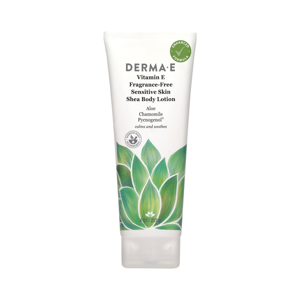 Derma E Vitamin E Lotion Corps sans parfum, hydratation durable pour peau sensible.