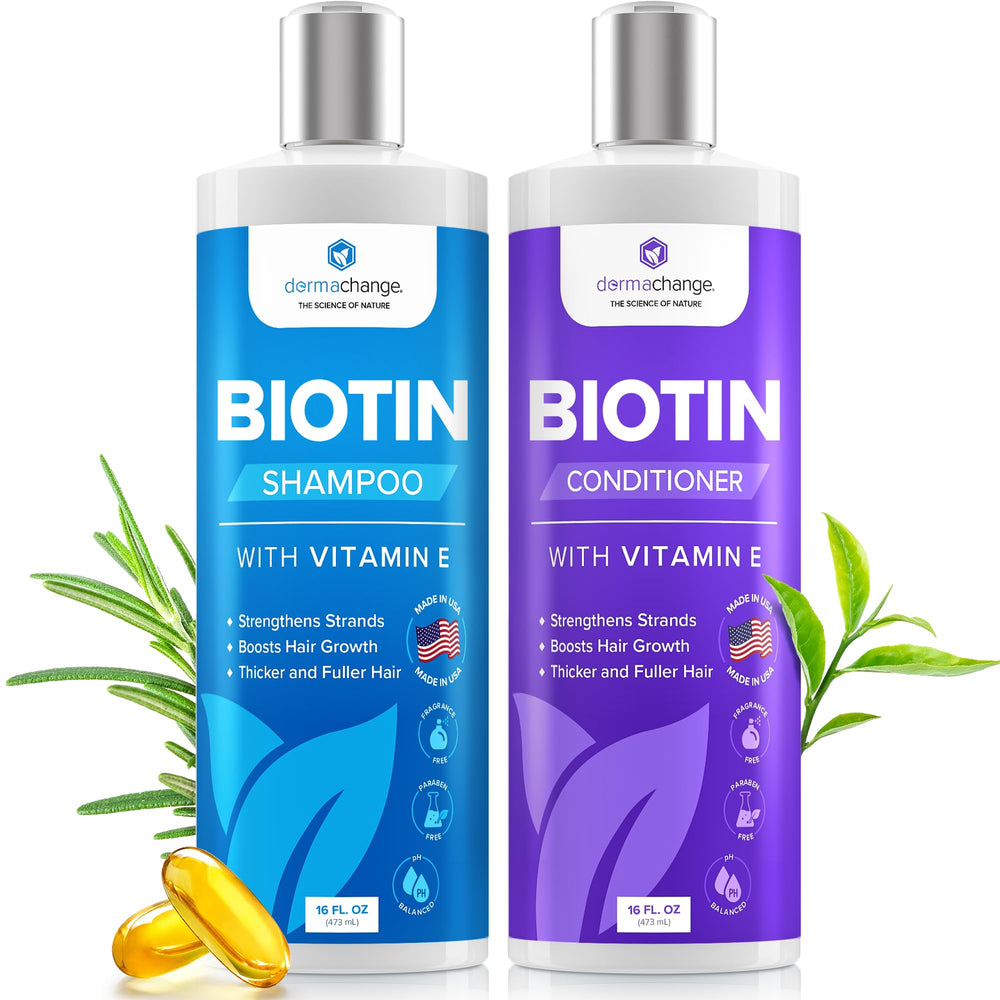 DermaChange Shampoing Biotine – bouteille: impression de densité et volume possibles.