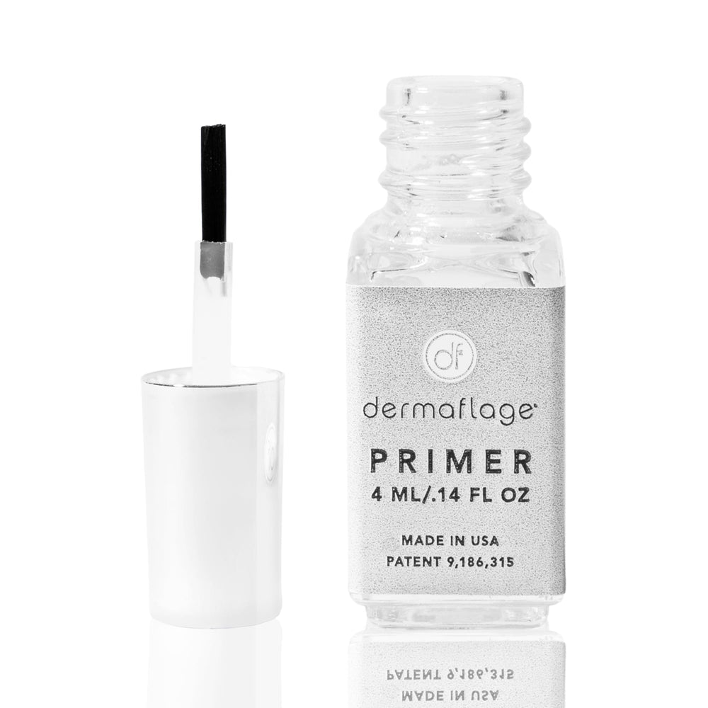 Dermaflage, bouteille en verre avec applicateur, base prolonge la tenue.