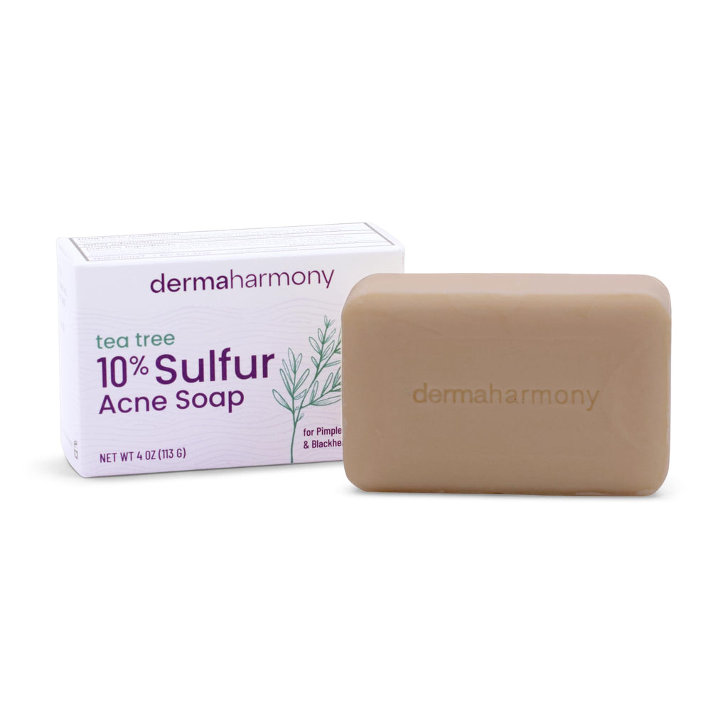 DermaHarmony savon acné soufre 10% prêt à l'emploi, usage quotidien.