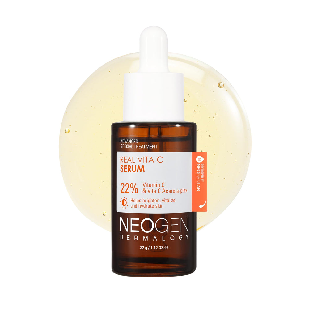 Dermalogy NEOGEN Real Vita C Serum: flacon prêt pour soin et hydratation.