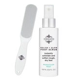 Dermasuri gommage-pieds-spray : exfolie en douceur pour des talons lisses et soignés.