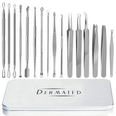 Kit DERMATED 16 outils extracteurs, point noir, extraction précise et hygiénique.