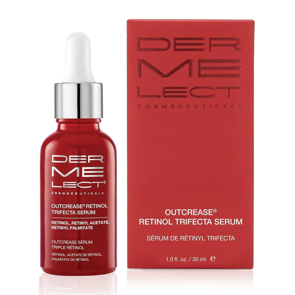 Dermelect Outcrease: bouteille-retinol-trifecta montrant l’élégance du flacon et la promesse d’un usage précis.