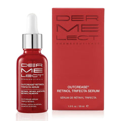 Dermelect Outcrease: bouteille-retinol-trifecta montrant l’élégance du flacon et la promesse d’un usage précis.