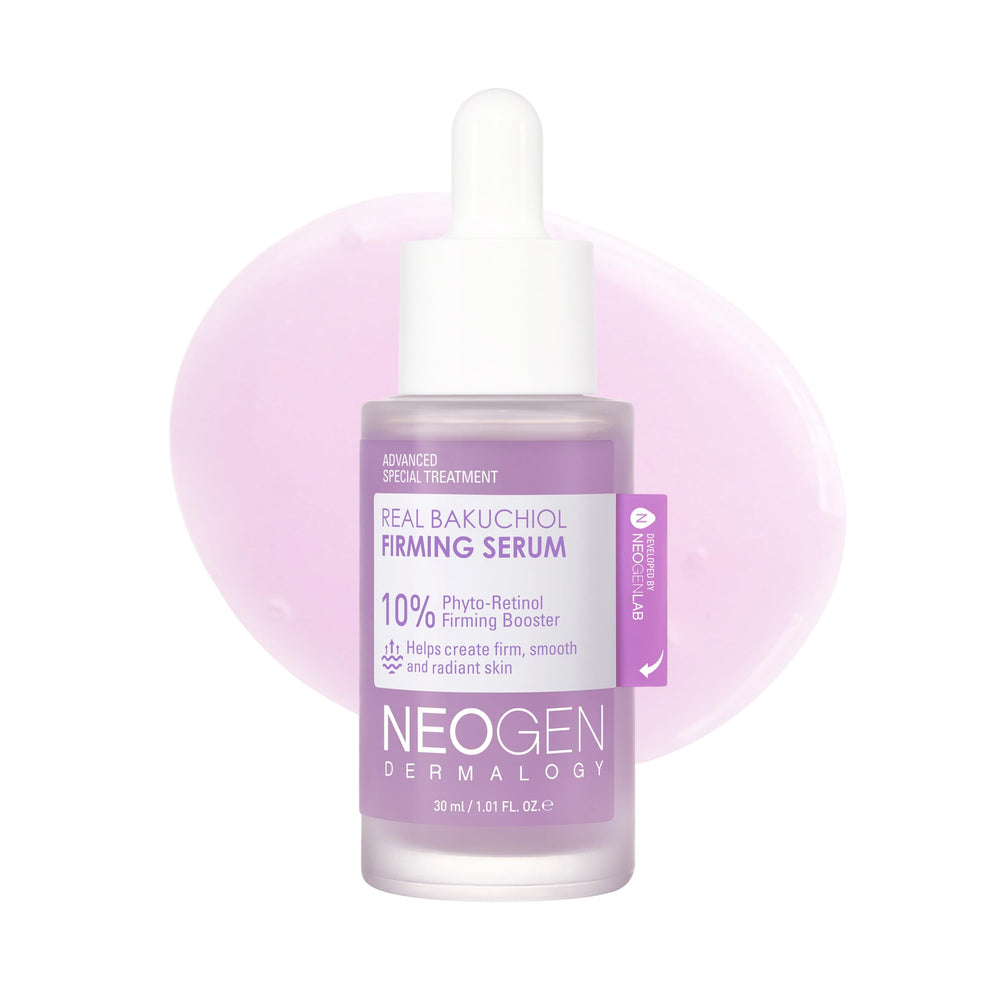 Dermology Bakuchiol Serum sur bouteille, potentiel effet fermeté et douceur pour peau sensible.