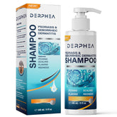 DERPHEA shampoo bouteille en salle de bain, soin ciblé pour cuir chevelu sensible.