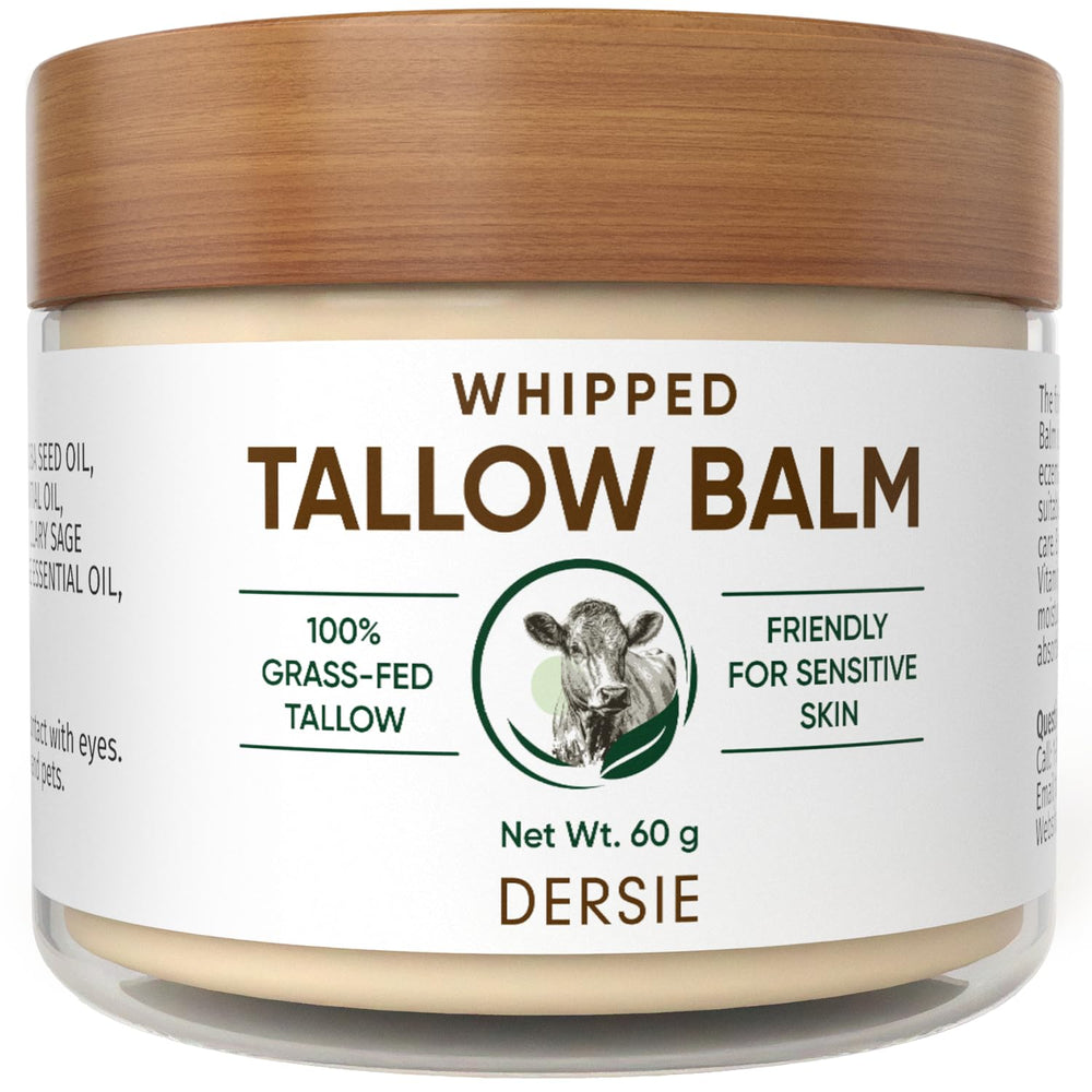 Dersie whipped tallow cream bottle showing deep hydration for skin.