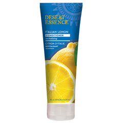 Desert Essence Conditionneur Citron Italien – étiquette affichant ingrédients naturels et sécurité sans cruauté.