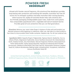 Emballage écologique Desert Essence, déodorant poudre naturelle, sans plastique et compostable.