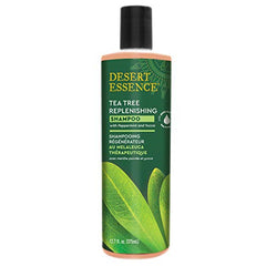 Desert Essence Shampoing Arbre à Thé – étiquette affichant les ingrédients naturels.