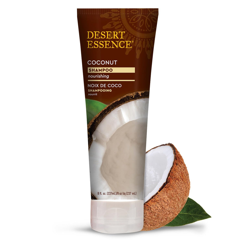 Desert Essence Shampoing Coco – bouteille 236 ml, hydratation en profondeur pour cheveux secs.