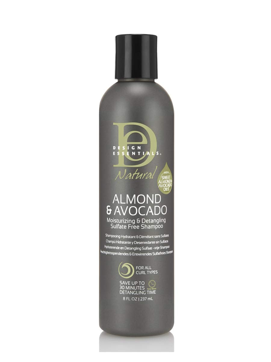 Design Essentials almond avocado shampoo bottle delivers gentle cleansing for all curl types.