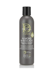 Design Essentials almond avocado shampoo bottle delivers gentle cleansing for all curl types.