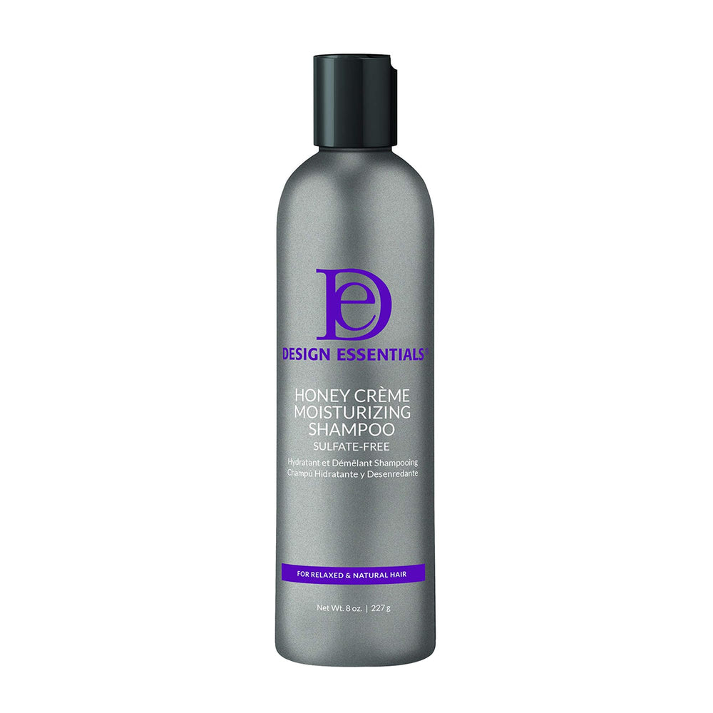 Design Essentials Honey Creme Shampoo en bouteille, démêlage facile et cheveux hydratés.