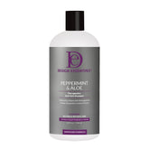 design essentials shampoing menthe-poivrée et aloe en bouteille, réduit les pellicules et hydrate le cuir chevelu.