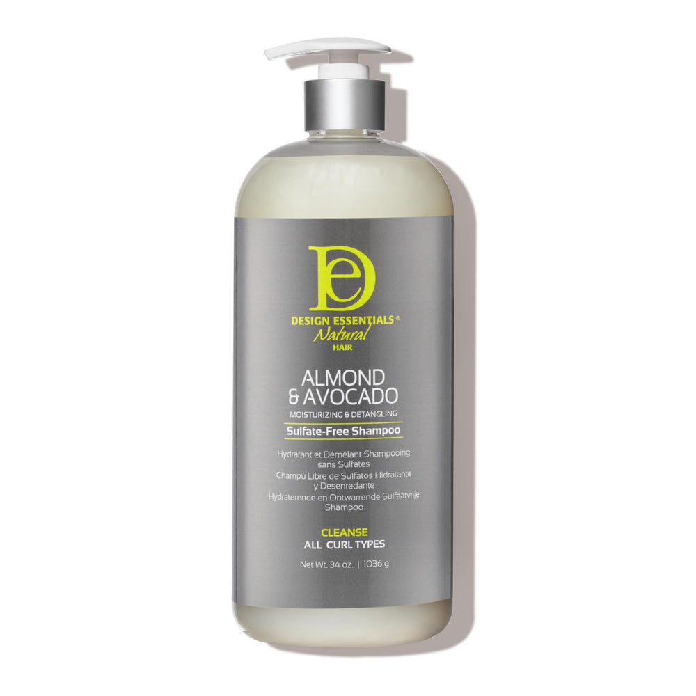 Design Essentials Shampoing amande et avocat: bouteille prête pour hydrater les cheveux.