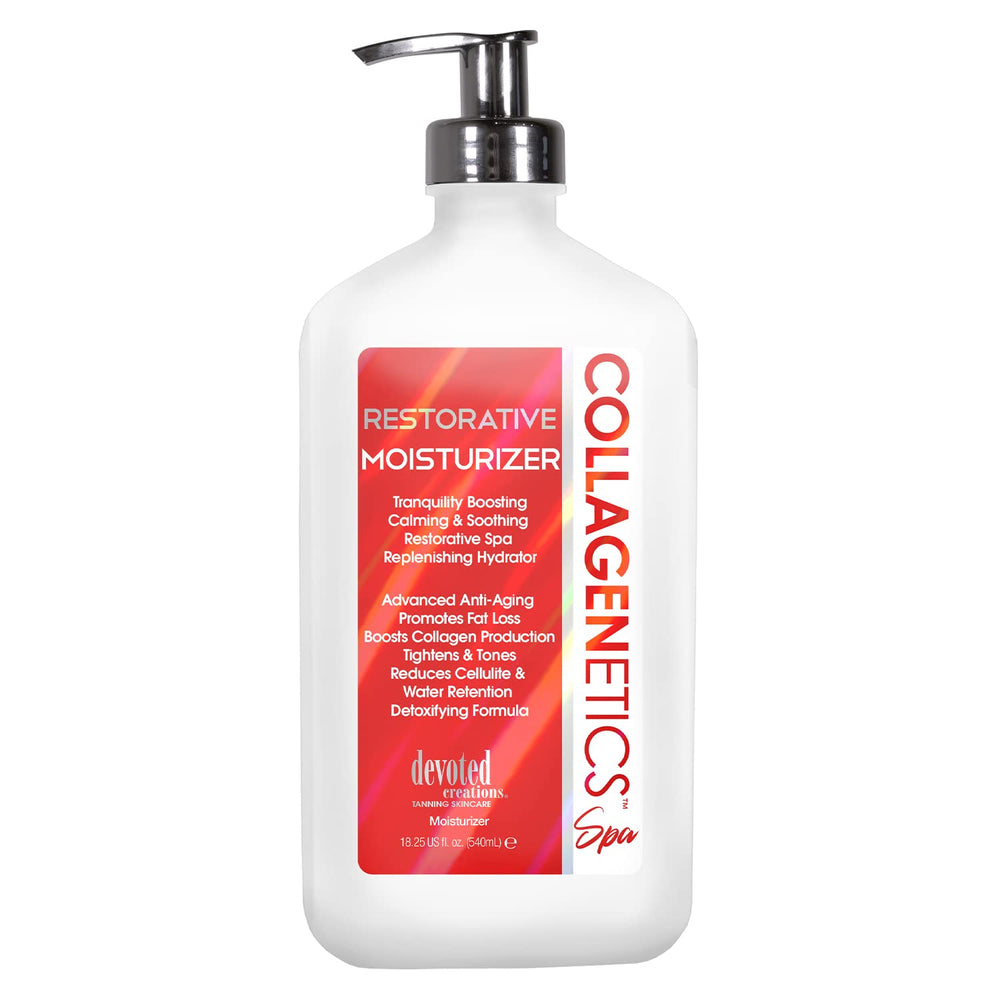Devoted Creations Collagenetics Spa Restorative Moisturizer 18oz bottle delivers hydrating, silky skin daily.