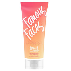 Devoted Creations Famous Faces bottle front showing hypoallergenic facial tanning formula.