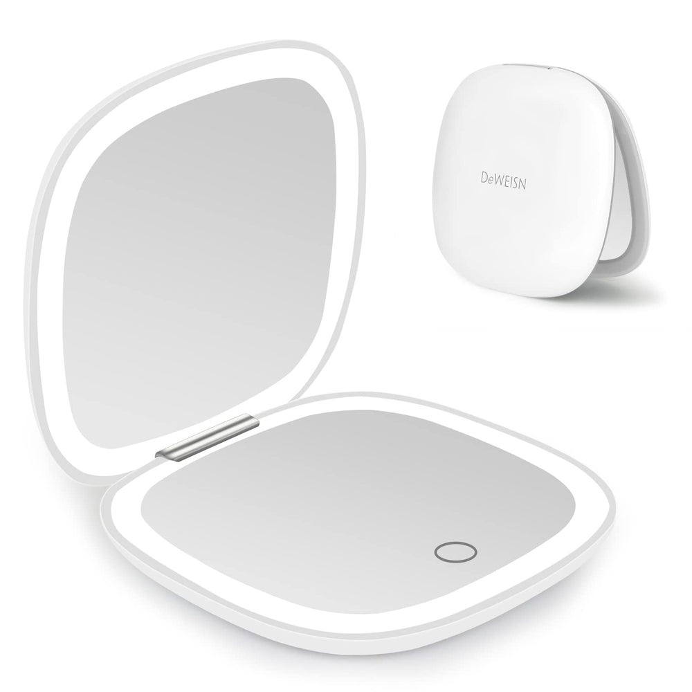 Miroir compact deweisn illuminé, facile à glisser dans le sac pour retouches rapides.
