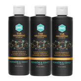Shampoing DHS au goudron, bouteille visible, choix apaisant pour le cuir chevelu.