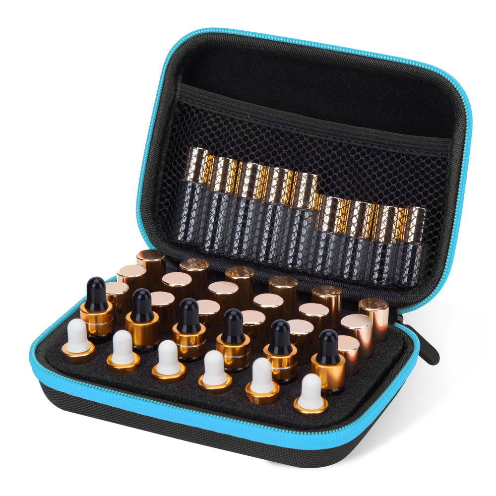 DHXYZZB étui EVA bleu avec 30 emplacements pour huiles essentielles et flacons