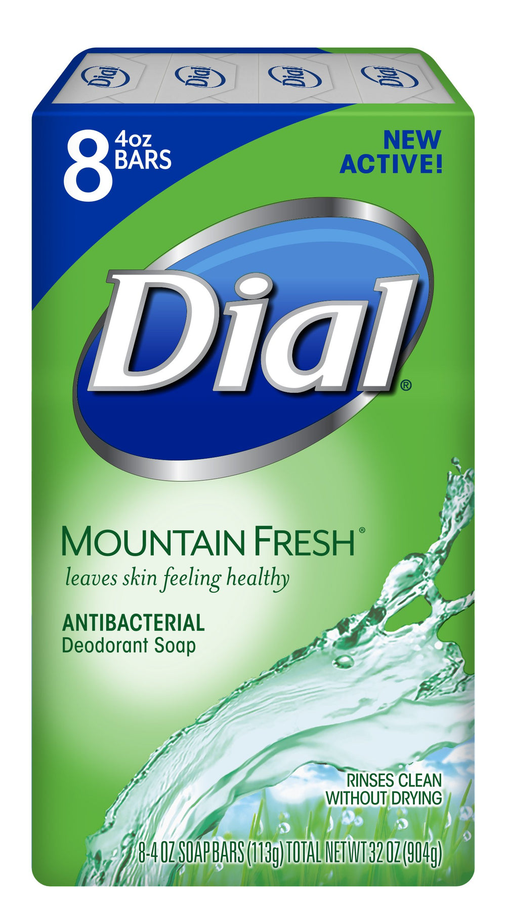 Dial Savon-barre antibactérien Fraîcheur Montagne offre une mousse riche et rafraîchissante.
