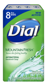 Dial Savon-barre antibactérien Fraîcheur Montagne offre une mousse riche et rafraîchissante.