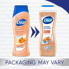 Dial Pamper Indulge Silk Seaberry versement clair dans la douche.
