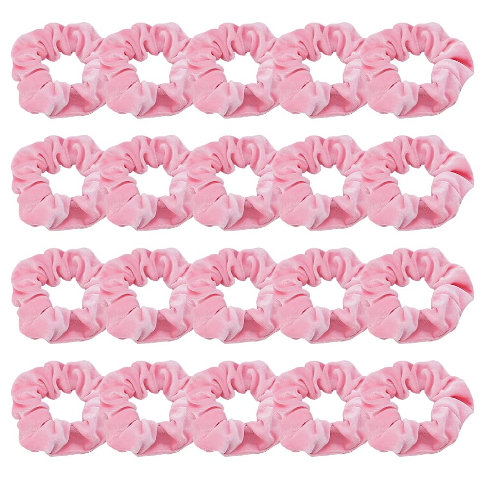Didder élastiques velours rose, ensemble de 20, maintien doux pour cheveux sensibles.