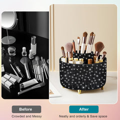 Diesisa organisateur pinceaux diamant noir: design élégant et rangement pratique sur la coiffeuse.