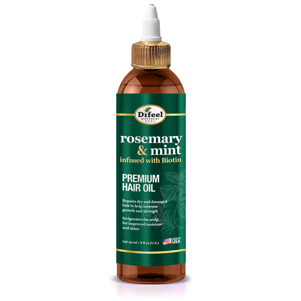 Difeel huile cheveux romarin-menthe, bouteille prête à l’emploi pour nourrir les longueurs.
