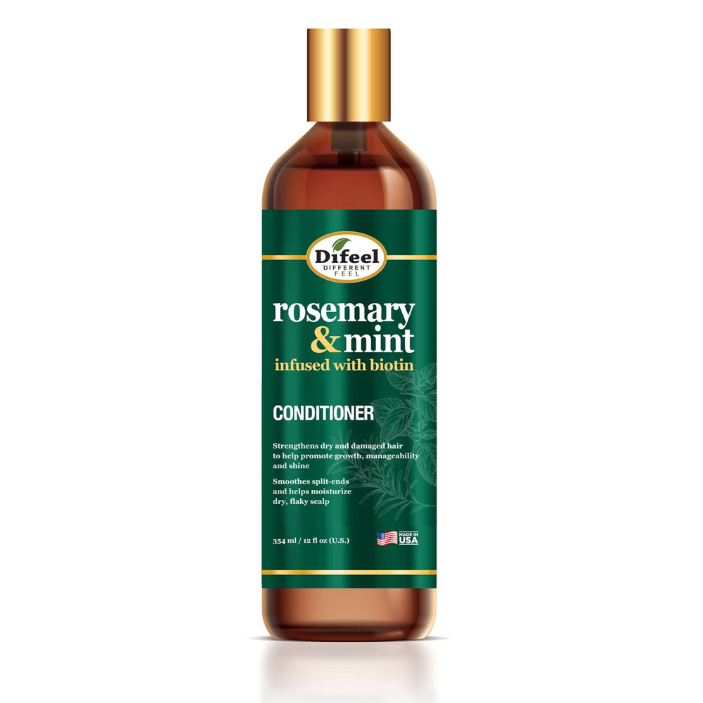 Difeel conditionneur romarin-menthe – bouteille élégante prête à revitaliser les cheveux.