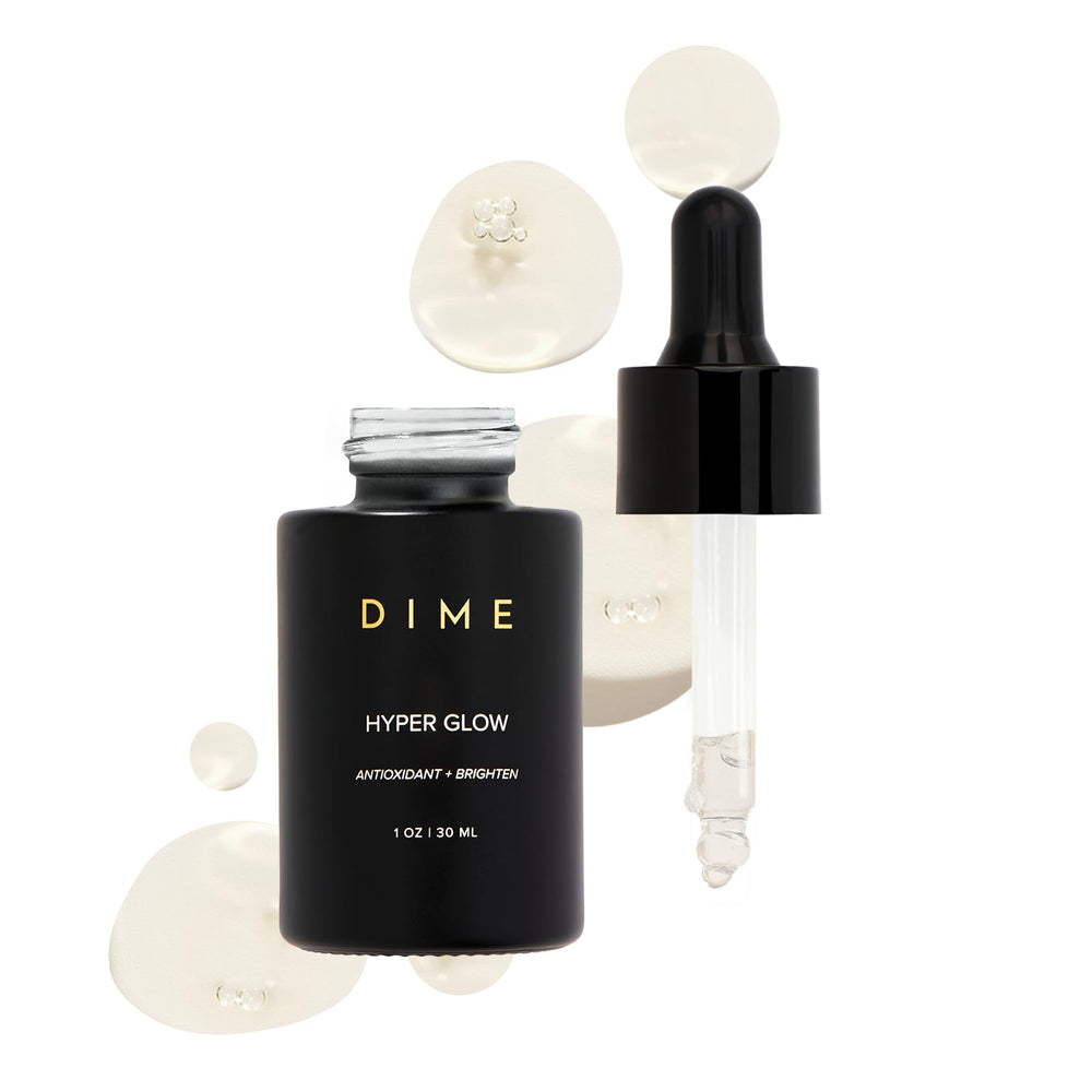 Sérum Hyper Glow DIME dans une bouteille élégante, idéal pour un éclat quotidien.