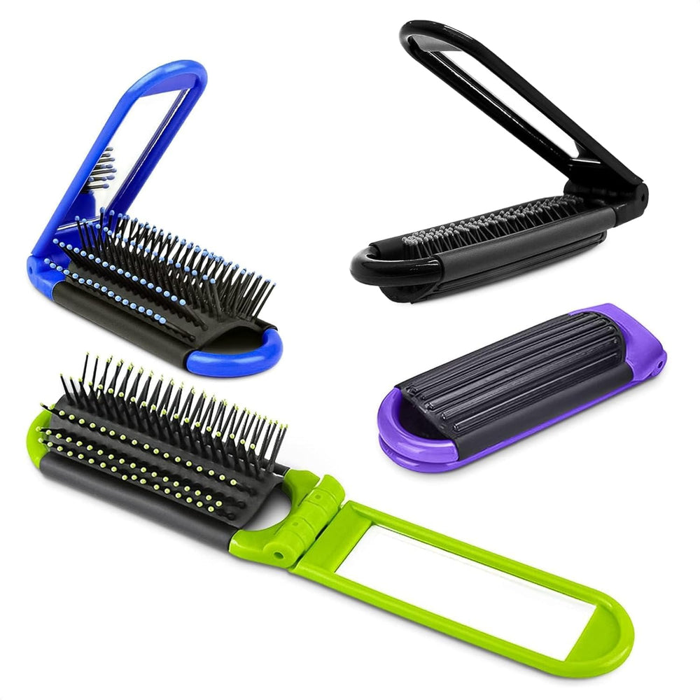 DIMROM brosse de voyage bleu pliable avec miroir idéale pour retouches en déplacement