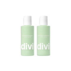 Bouteille shampoo Divi voyage, hydratation légère pour cheveux épais.