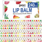 DMSKY pack de 240 baumes à lèvres avec saveurs variées pour une hydratation durable.