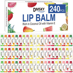 DMSKY pack de 240 baumes à lèvres avec saveurs variées pour une hydratation durable.